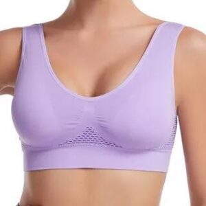 Plain Perforated Shirred Sports Bra Light Purple 261360536