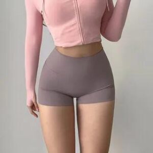 High Waist Plain Yoga Shorts Light Purple 261404862