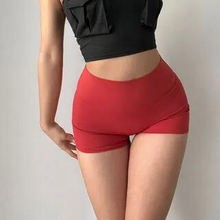 High Waist Plain Yoga Shorts Red by Runyz