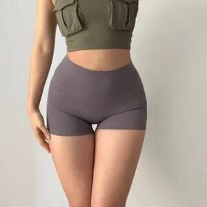 High Waist Plain Yoga Shorts Gray 261404864
