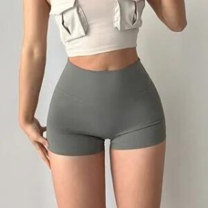 High Waist Plain Yoga Shorts Gray Green 261404886