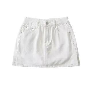 High Rise Slit Denim Mini A-Line Skirt White by Asiris