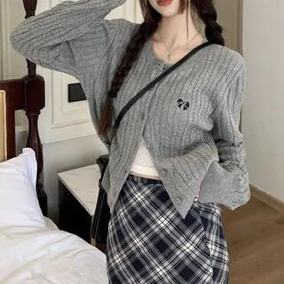 Bow Embroidered Cardigan Cardigan - Gray by Shinsei