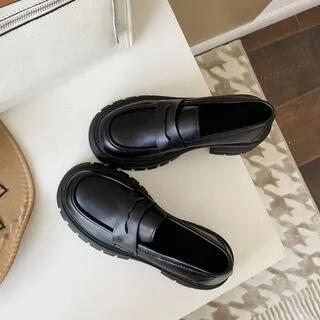 Platform Chunky Heel Loafers Matte - Black by Bolitin