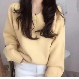 V-Neck Plain Sweater Yellow by FR