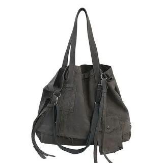 Multi-Pocket Frayed Crossbody Bag Dark Gray by Hikuozy