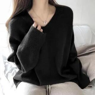 V-Neck Plain Sweater Black | FR by FR