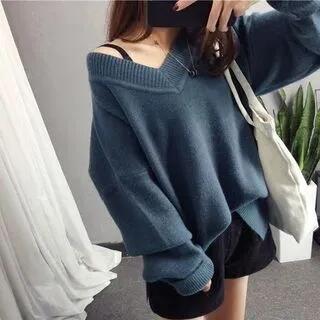 V-Neck Plain Sweater Blue | FR by FR