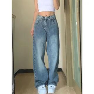 Mid Waist Washed Wide Leg Jeans Blue by Coline