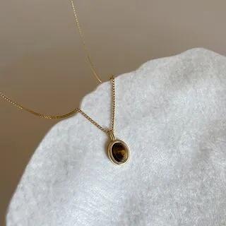 Faux Cat Eye Stone Pendant Alloy Necklace Necklace - Cat Eye Stone - Coffee by Panda Dama