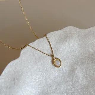Faux Cat Eye Stone Pendant Alloy Necklace Necklace - Shell - White by Panda Dama