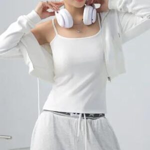 Scoop Neck Plain Ribbed Open Back Crop Camisole Top White 263112504