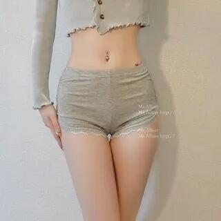 Plain Lace Trim Undershorts Gray by Candyiry