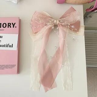 Ribbon Bow Accent Hair Claw Pink | Gemsha by Gemsha