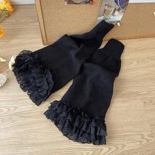 Lace Ruffle Knit Leg Warmer Black by Whychunga