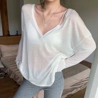 Long-Sleeve V-Neck Tee White by Shinsei