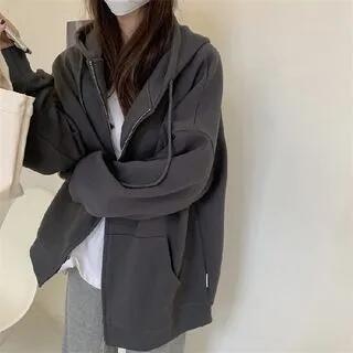 Plain Zip Hoodie Dark Gray by Cossita
