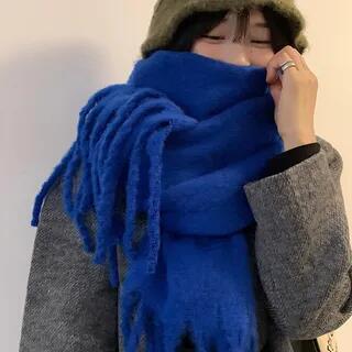 Fringed Plain Scarf Blue by Pompabee