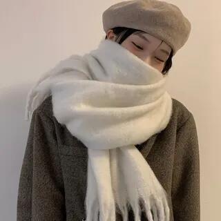 Fringed Plain Scarf White by Pompabee