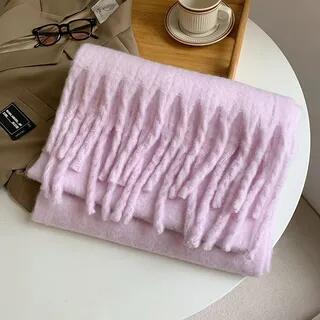 Fringed Plain Scarf Purple by Pompabee