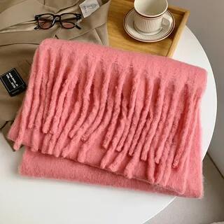 Fringed Plain Scarf Pink by Pompabee