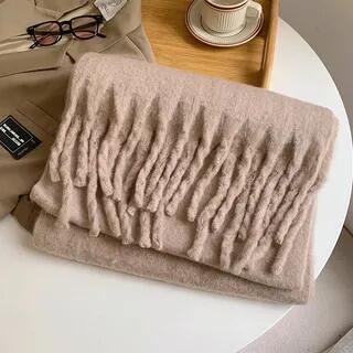 Fringed Plain Scarf Coffee by Pompabee