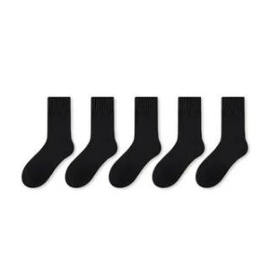 Plain Fleece-Lined Short Socks Set Set of 5 Pairs - Black 265977712