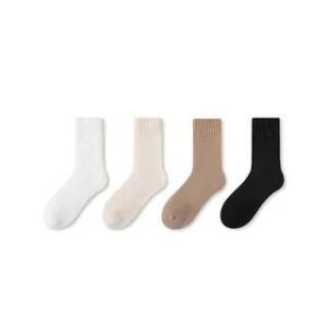 Plain Fleece-Lined Short Socks Set Set of 4 Pairs - White & Milky White & Coffee & Black 265977716