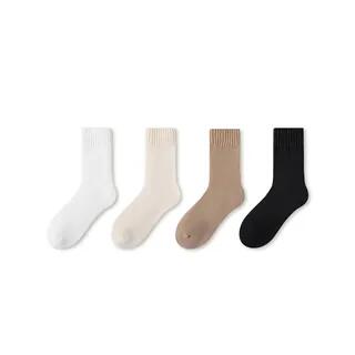 Plain Fleece-Lined Short Socks Set Set of 4 Pairs - White & Milky White & Coffee & Black by Mimiyu