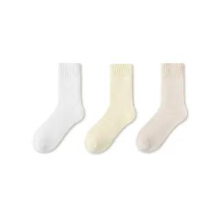 Plain Fleece-Lined Short Socks Set Set of 3 Pairs - White & Yellow & Milky White by Mimiyu