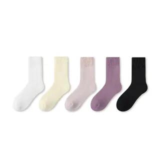 Plain Fleece-Lined Short Socks Set Set of 5 Pairs - White & Yellow & Pink & Purple & Black by Mimiyu