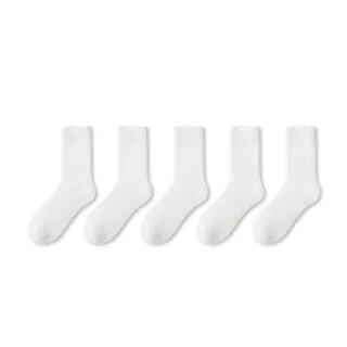 Plain Fleece-Lined Short Socks Set Set of 5 Pairs - White by Mimiyu