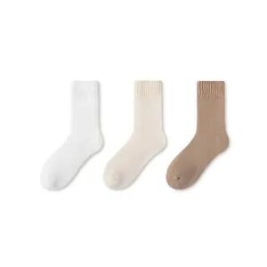 Plain Fleece-Lined Short Socks Set Set of 3 Pairs - White & Milky White & Coffee 265977759