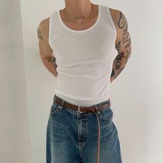 Scoop Neck Plain Tank Top White by MRCYC
