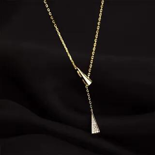 925 Sterling Silver Rhinestone Triangle Pendant Necklace Gold by pexrl jewelry