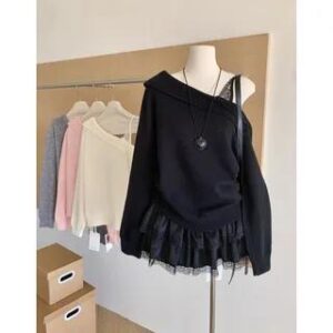 Mock Two-Piece Off Shoulder Sweater Black 267585520