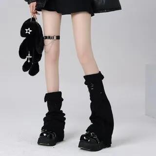 Distressed Knit Leg Warmers Distressed Edition - Black by Gentiana