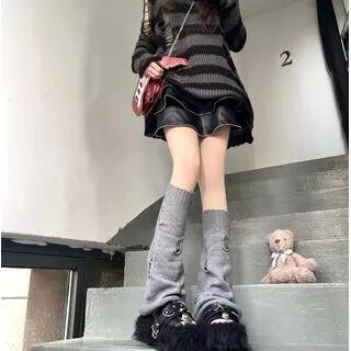 Distressed Knit Leg Warmers Ripped Edition - Gray by Gentiana