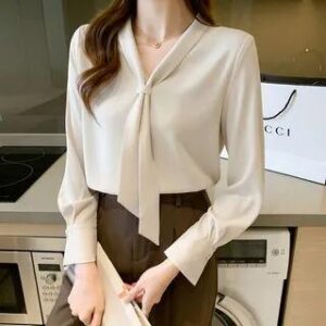 Ivory Bow Neck Blouse fashion styling inspiration