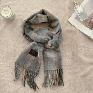 Plaid Fringe Scarf 05 - Plaid - Gray by Frior