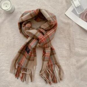 Plaid Fringe Scarf 03 - Plaid - Beige & Green 269553232