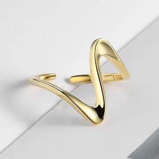 Wavy Sterling Silver Open Ring 1 Pc - Gold | Kamuel by Kamuel