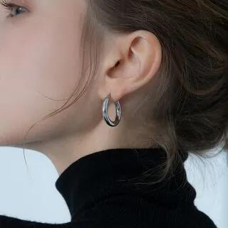 Polished Sterling Silver Hoop Earring 1 Pair - Silver | Kamuel by Kamuel