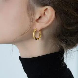 Polished Sterling Silver Hoop Earring 1 Pair - Gold | Kamuel by Kamuel