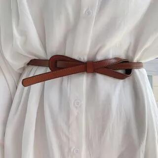 Knot Genuine Leather Slim Belt Brown | Pompabee by Pompabee