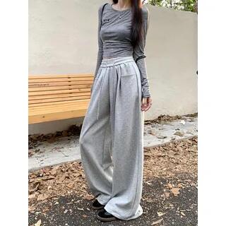 Drawstring Waist Plain Wide Leg Sweatpants Light Gray by Melon Juice