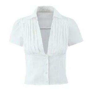 Short Sleeve V-Neck Plain Slim-Fit Crop Shirt / Low Rise Mini A-Line Skirt Top 275327990