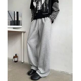 Drawstring Waist Plain Wide Leg Sweatpants Light Gray by Whyessa