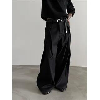 High Waist Plain Inverted Pleated Wide Leg Pants Black by Nahagin
