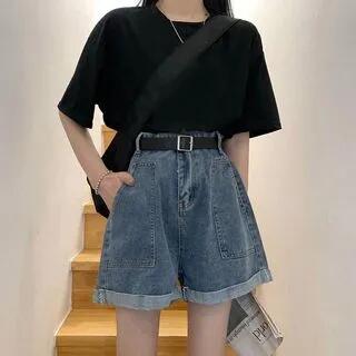 High Waist Washed Denim Shorts Blue by Bolgivy